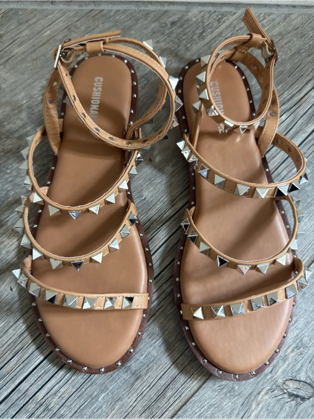 Talia Studded Ankle-Strap Sandals - Tan